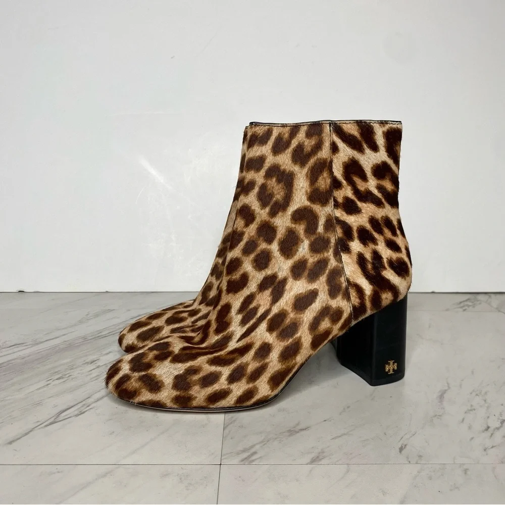 Tory Burch Brooke Leopard Heeled Bootie 5 1/2 M